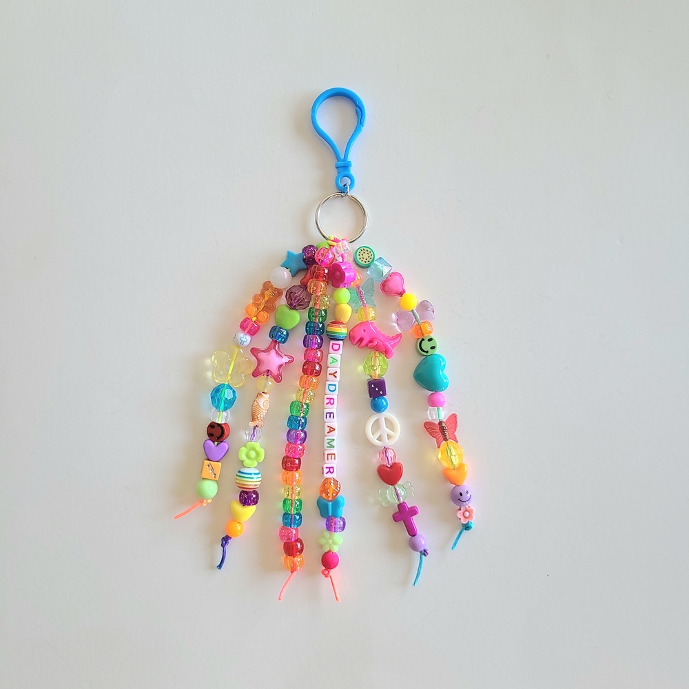 Rainbow Beaded Keychain with Blue Clasp